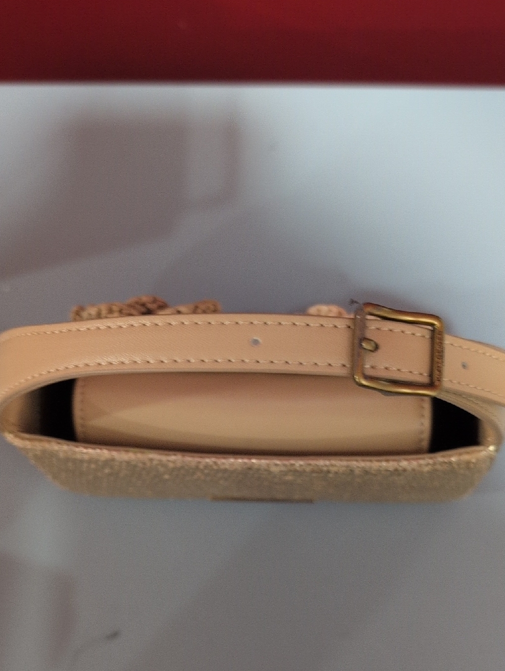 Kurt Geiger Beige Woven Mini Bag with Plum & Tan Floral Appliqués - Picture 3 of 4